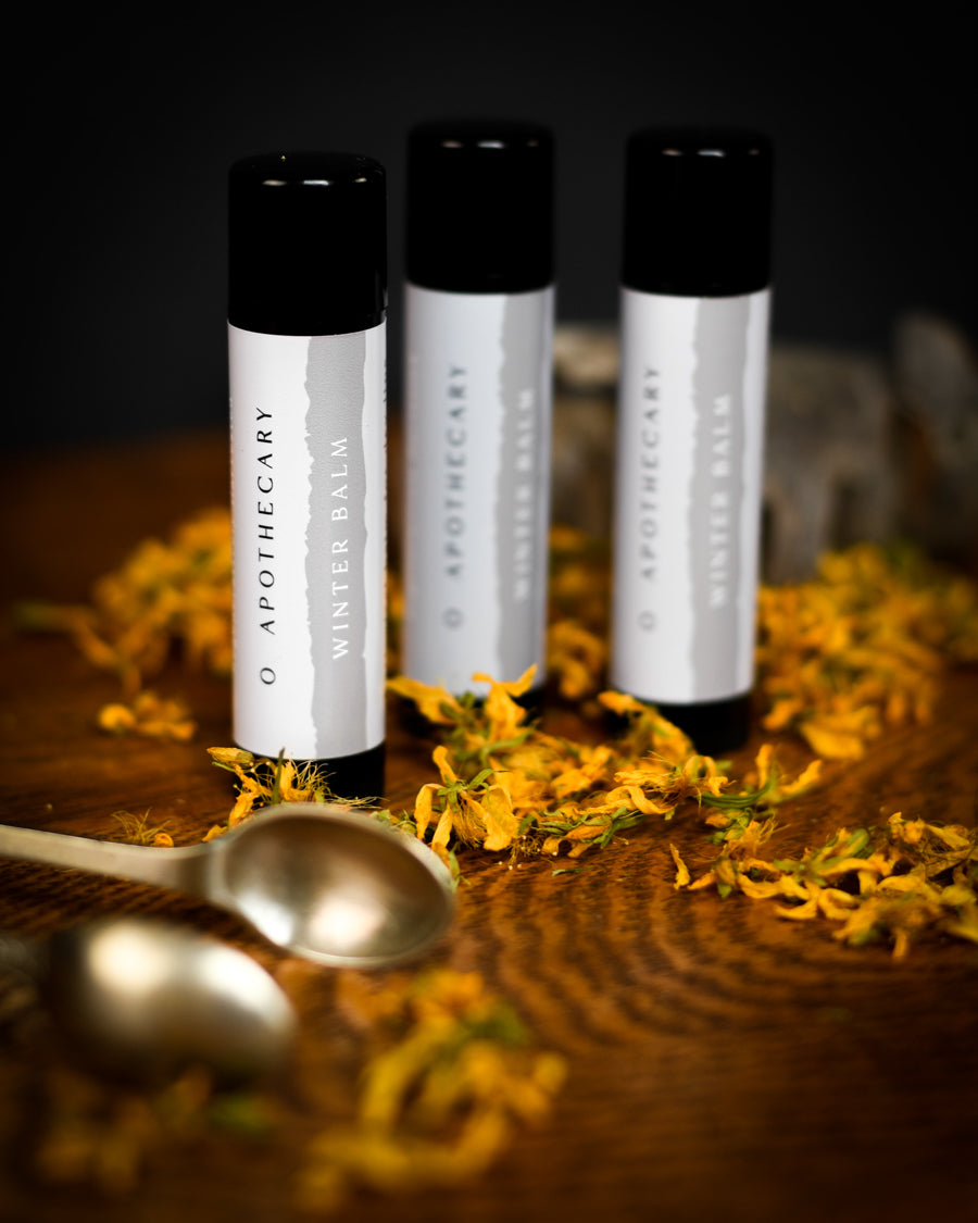 Winter balm chapstick regeneratively harvested with saint johns wort by O Apothecary 